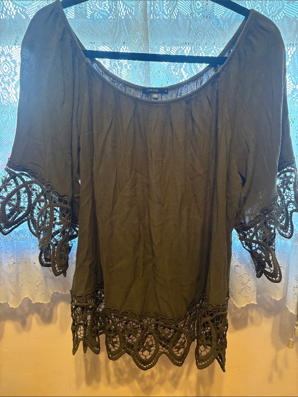 Lush Olive Crochet-Trim Peasant Tunic